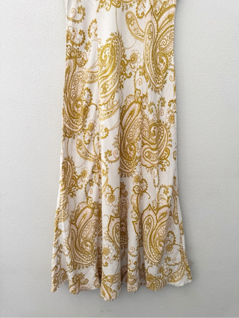 Paper Heart Y2K Babydoll Fairy Maxi Dress L Linen Cream Gold Paisley Ethereal - Picture 5 of 9